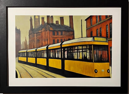 Metrolink Tram - Lowry Style A4 Size Giclée Art Print. Available Framed or Unframed.