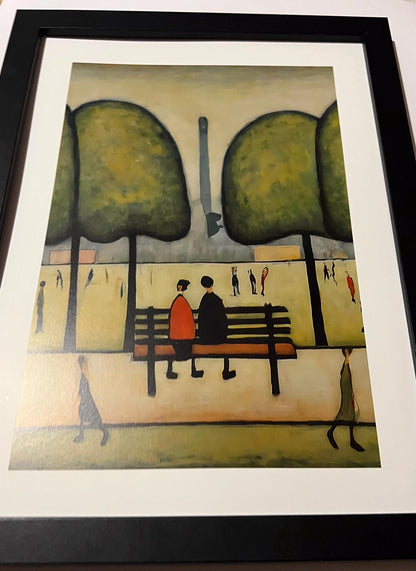 Sitting On A Bench - A4 Size Giclée Art Print. Lowry Style Art Print. Available Framed or Unframed.