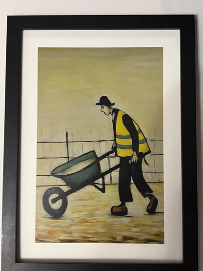 Wheelbarrow Man - Lowry Style A4 Size Giclée Art Print. Available Framed and Unframed.
