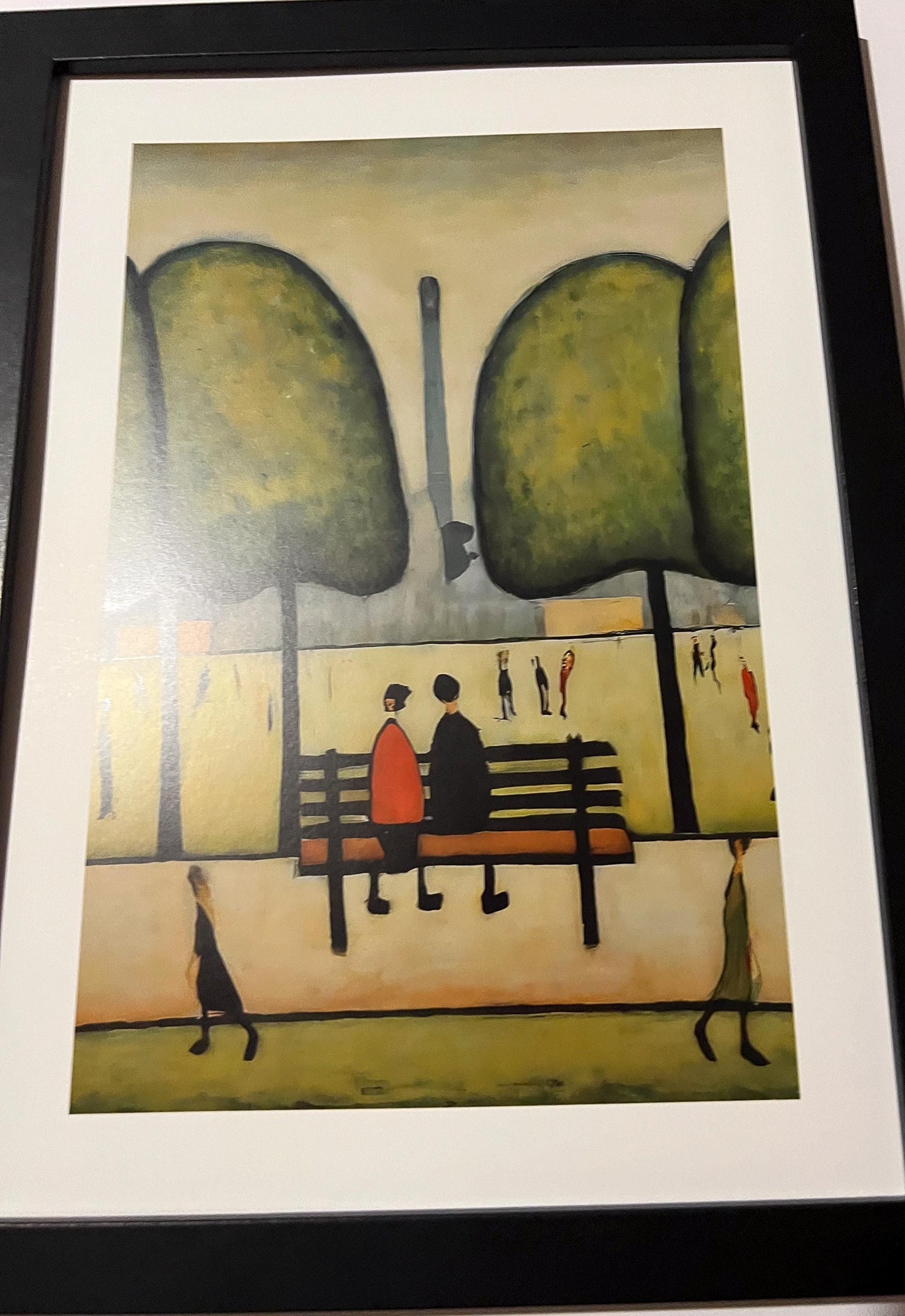 Sitting On A Bench - A4 Size Giclée Art Print. Lowry Style Art Print. Available Framed or Unframed.