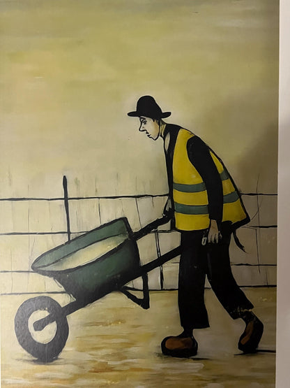 Wheelbarrow Man - Lowry Style A4 Size Giclée Art Print. Available Framed and Unframed.
