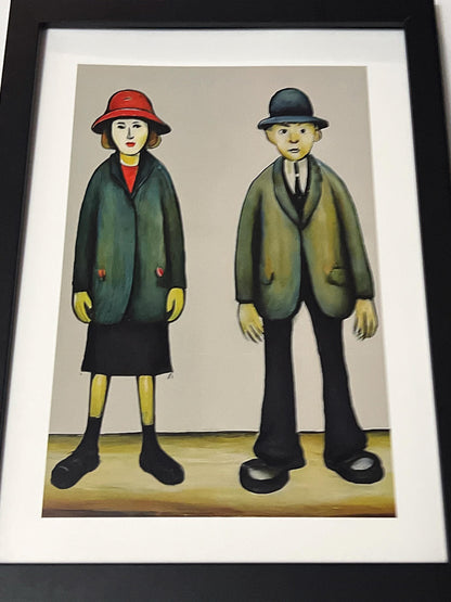 A "Happy" Couple - Lowry Style A4 Size Giclée Art Print. Available Framed or Unframed.
