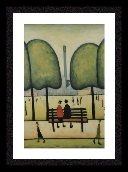 Sitting On A Bench - A4 Size Giclée Art Print. Lowry Style Art Print. Available Framed or Unframed.