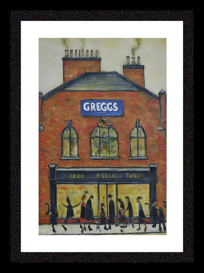 Greggs - A4 Size Giclée Art Print. Lowry Style Art Print. Available Framed or Unframed.