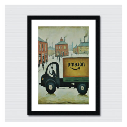 Amazon Delivery Truck - Lowry Style A4 Size Giclée Art Print. Available Framed or Unframed.