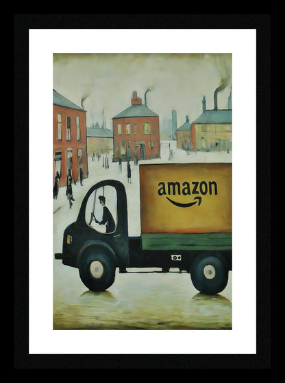Amazon Delivery Truck - Lowry Style A4 Size Giclée Art Print. Available Framed or Unframed.