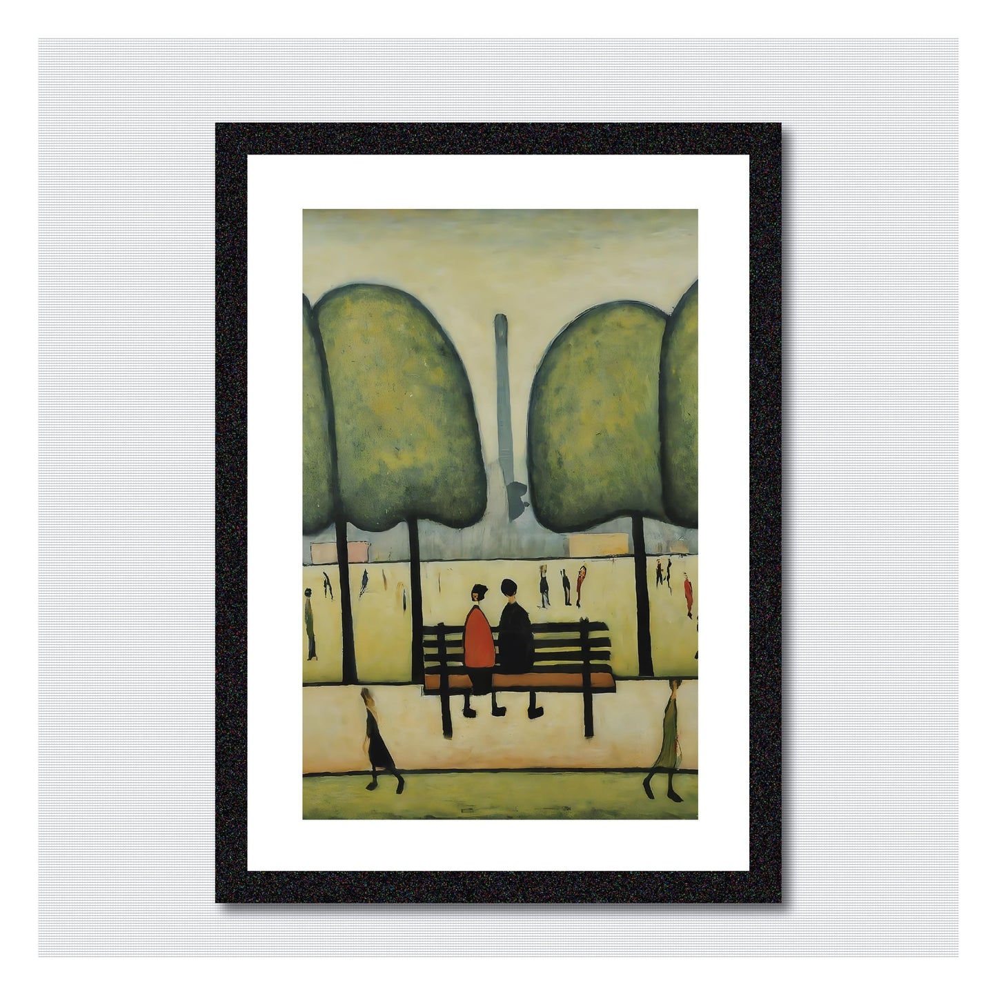 Sitting On A Bench - A4 Size Giclée Art Print. Lowry Style Art Print. Available Framed or Unframed.
