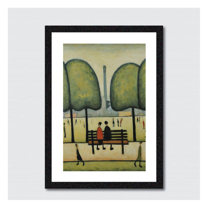 Sitting On A Bench - A4 Size Giclée Art Print. Lowry Style Art Print. Available Framed or Unframed.
