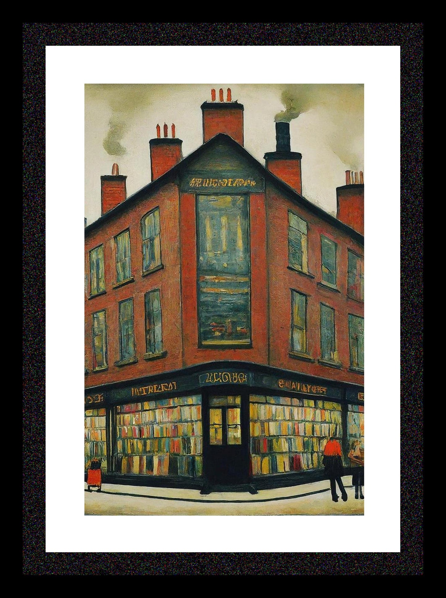 Bookshop - Lowry Style A4 Size Giclée Art Print. Available Framed and Unframed.
