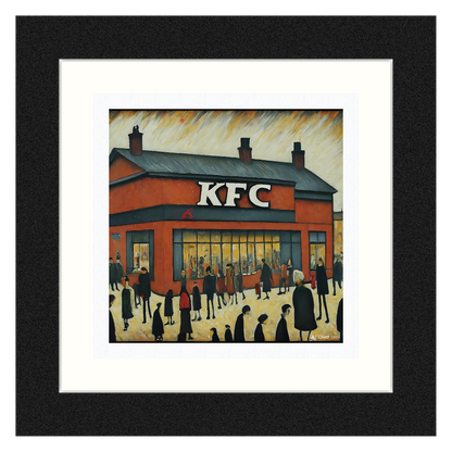 KFC - Kentucky Fried Chicken - Impression d'art giclée 21 cm carré. Image originale dans le style de LS Lowry 