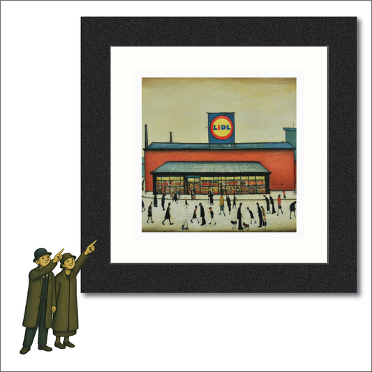Lidl Tribute - Lowry Style Giclée Art Print. Available Mounted/Framed or Unframed