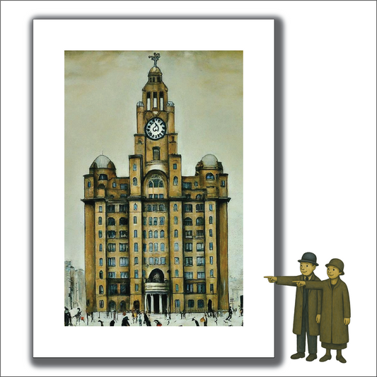 The Liver Building - Lowry Style A4 Size Giclée Art Print. Available Framed or Unframed.