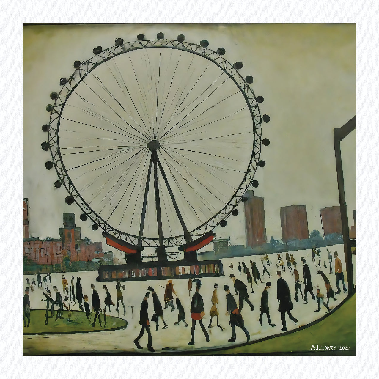 London Eye - Impression d'art giclée 21 cm de côté. Superbe image dans le style de LS Lowry 