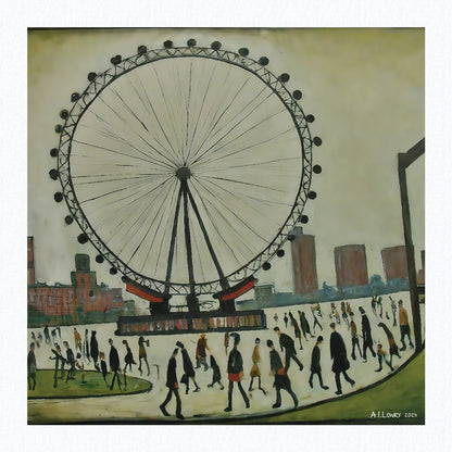 London Eye - Impression d'art giclée 21 cm de côté. Superbe image dans le style de LS Lowry 