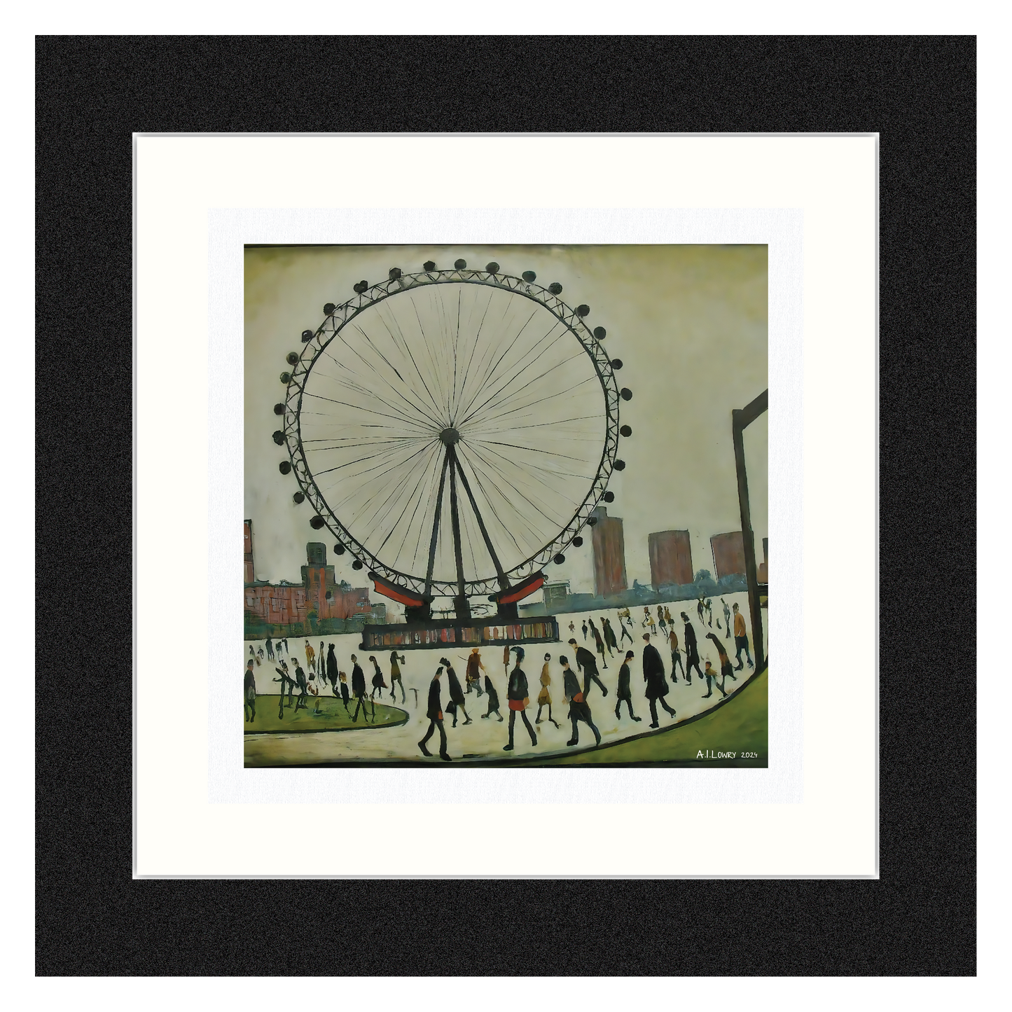 London Eye - Impression d'art giclée 21 cm de côté. Superbe image dans le style de LS Lowry 