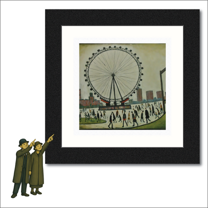 London Eye - Impression d'art giclée 21 cm de côté. Superbe image dans le style de LS Lowry 