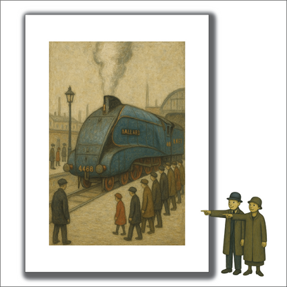 The Mallard Steam Locomotive - A4 Size Giclée Art Print. Lowry Style Art Print. Available Framed and Unframed.