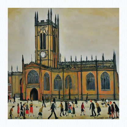 Manchester Cathedral Lowry Style Art Giclée Print Available Mounted/Framed Or Unframed