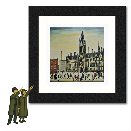 Manchester Town Hall Lowry Style Art Giclée Print Available Mounted and Framed or Unframed