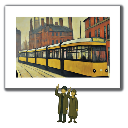Metrolink Tram - Lowry Style A4 Size Giclée Art Print. Available Framed or Unframed.