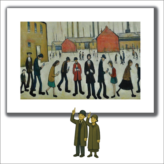 The Mobile Phone People - Lowry Style A4 Size Giclée Art Print. Available Framed and Unframed.