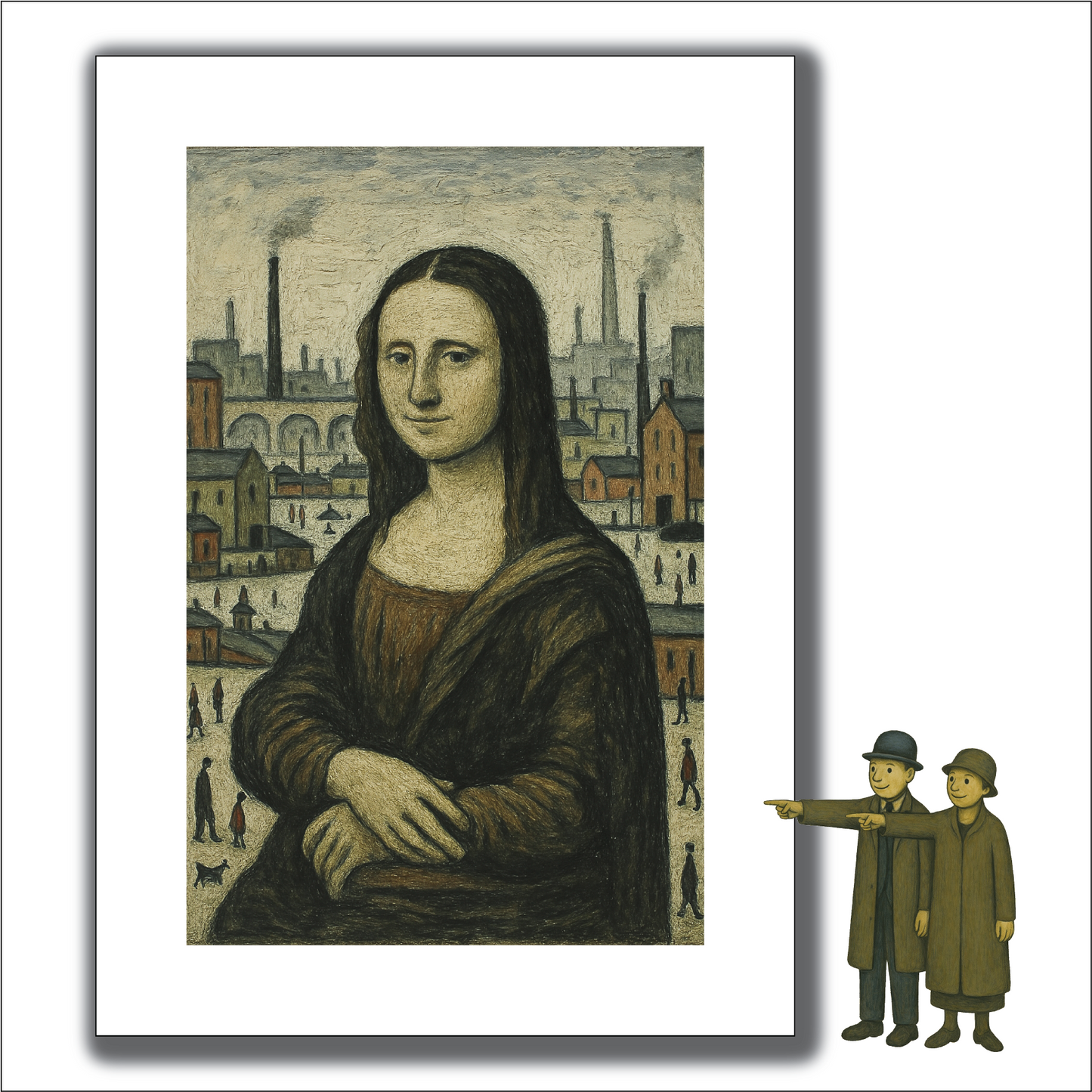 Mona Lisa - Lowry Style A4 Size Giclée Art Print. Available Framed or Unframed.