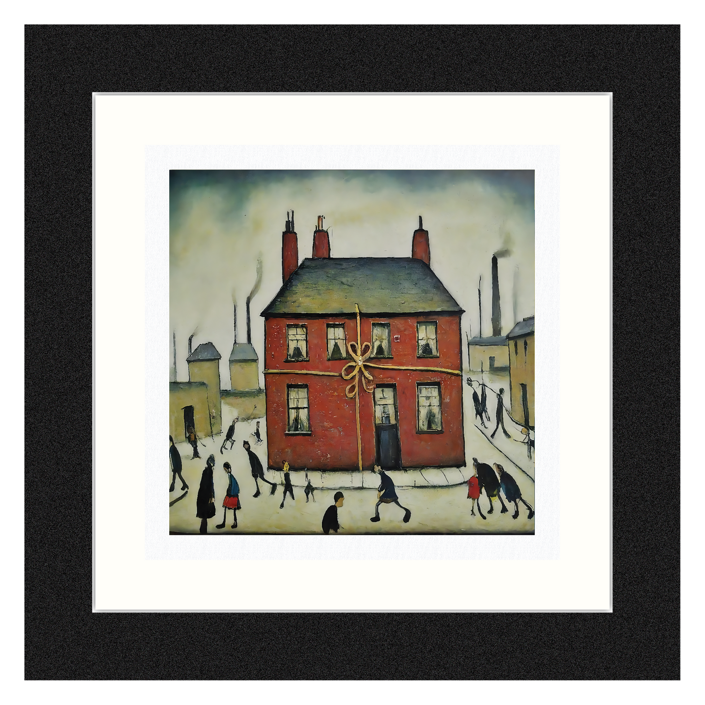 New Home - Impression d'art giclée 21 cm carré. Belle image dans le style de LS Lowry 