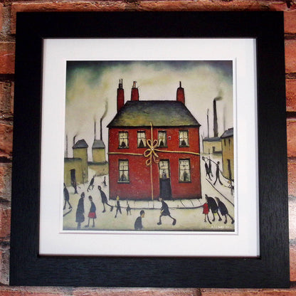 New Home - Impression d'art giclée 21 cm carré. Belle image dans le style de LS Lowry 
