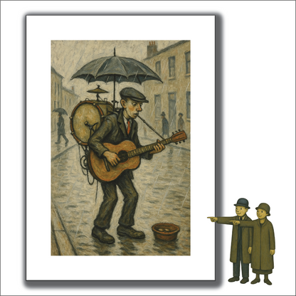One Man Band - Lowry Style A4 Size Giclée Art Print. Available Framed or Unframed