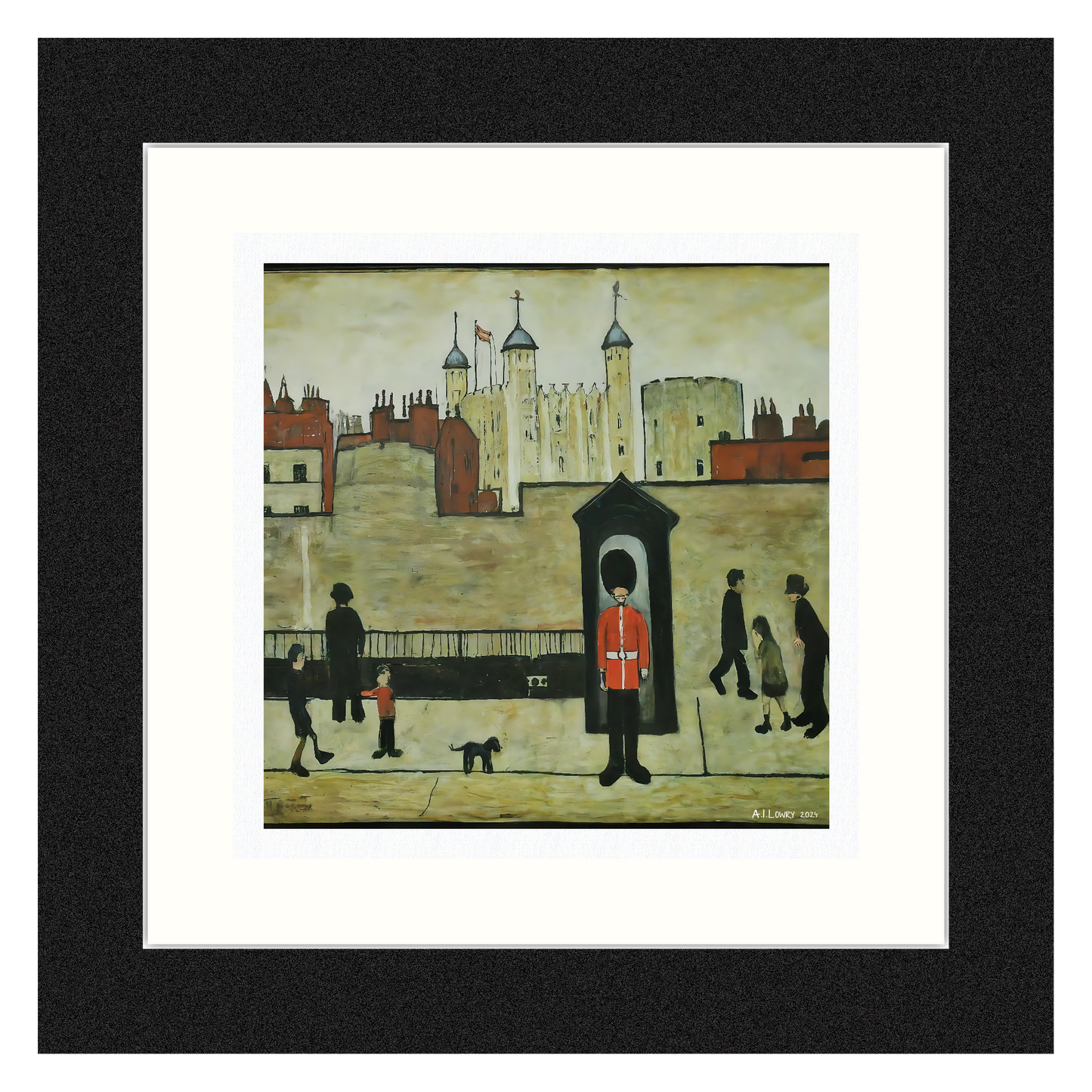 En garde - Impression d'art giclée 21 cm carré. Image fascinante dans le style de LS Lowry 