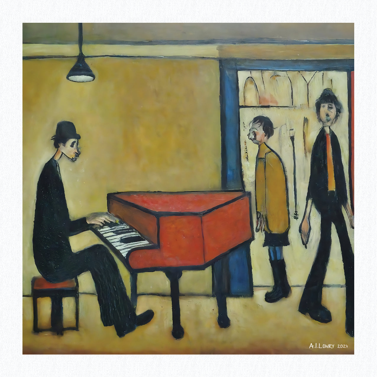 Piano Man Lowry Style Giclée Art Print. Available Framed/Mounted or Unframed