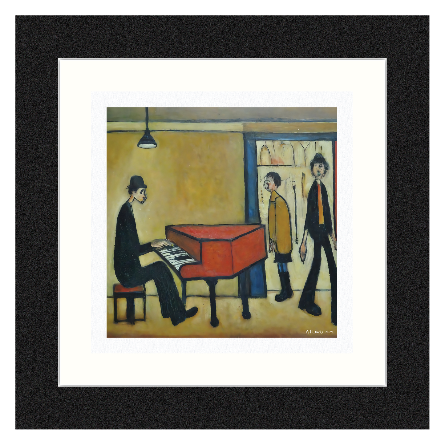 Piano Man Lowry Style Giclée Art Print. Available Framed/Mounted or Unframed