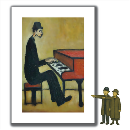 Piano Man - Lowry Style A4 Size Giclée Art Print. Available Framed or Unframed.