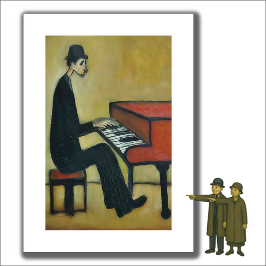 Piano Man - Lowry Style A4 Size Giclée Art Print. Available Framed or Unframed.