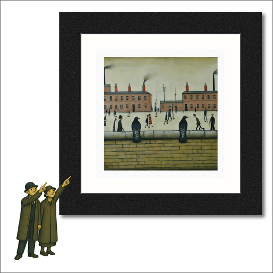 Pigeons on a Wall Lowry Style Art - Giclée Print Available Mounted/Framed or Unframed