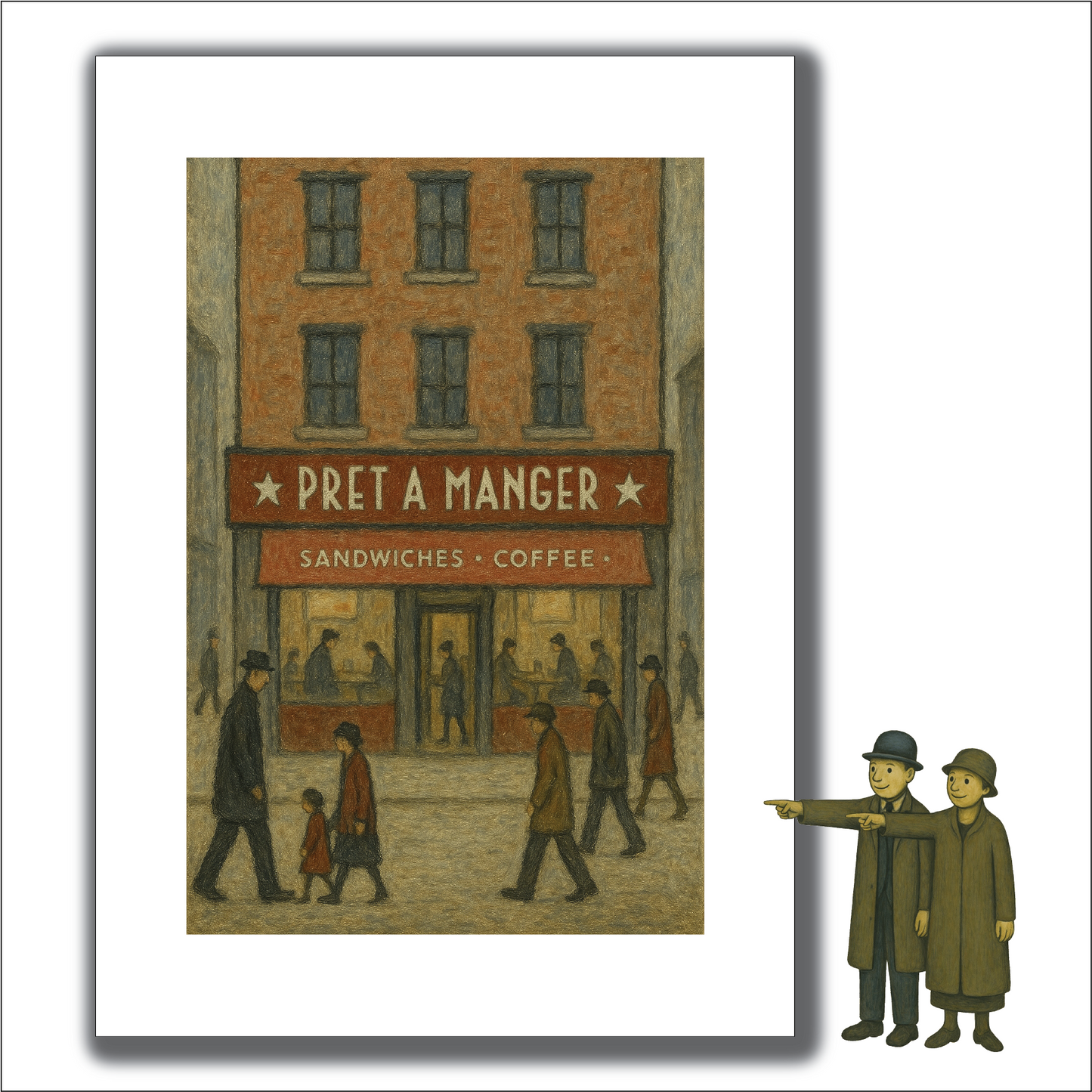 Pret A Manger - A4 Size Giclée Art Print. Lowry Style Art Print. Available Framed and Unframed.