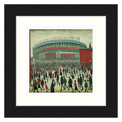 The "Red" Stadium - Lowry Style Giclée Art Print. Available Mounted/Framed or Unframed