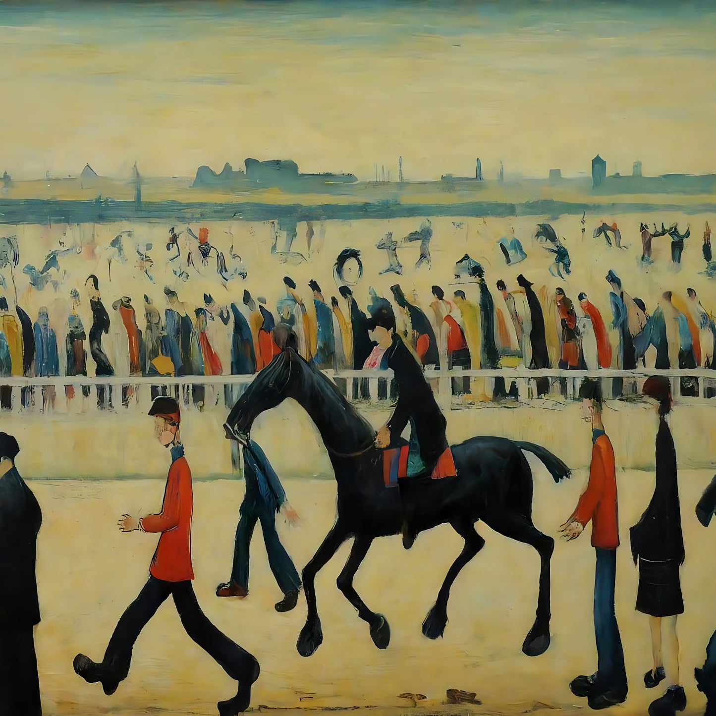 At The Races Horseracing Lowry Style Giclée Art Print. Available Mounted/Framed or Unframed.
