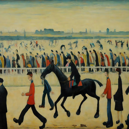 At The Races Horseracing Lowry Style Giclée Art Print. Available Mounted/Framed or Unframed.