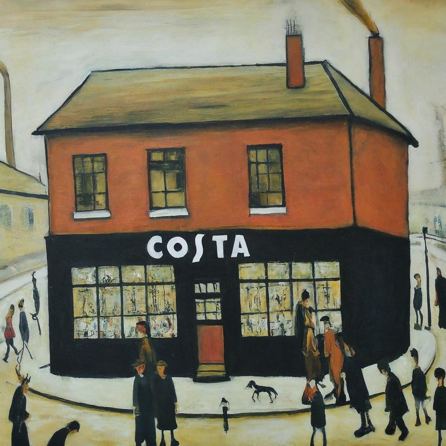Costa Coffee - Lowry Style Giclée Art Print. Available Framed/Mounted or Unframed.