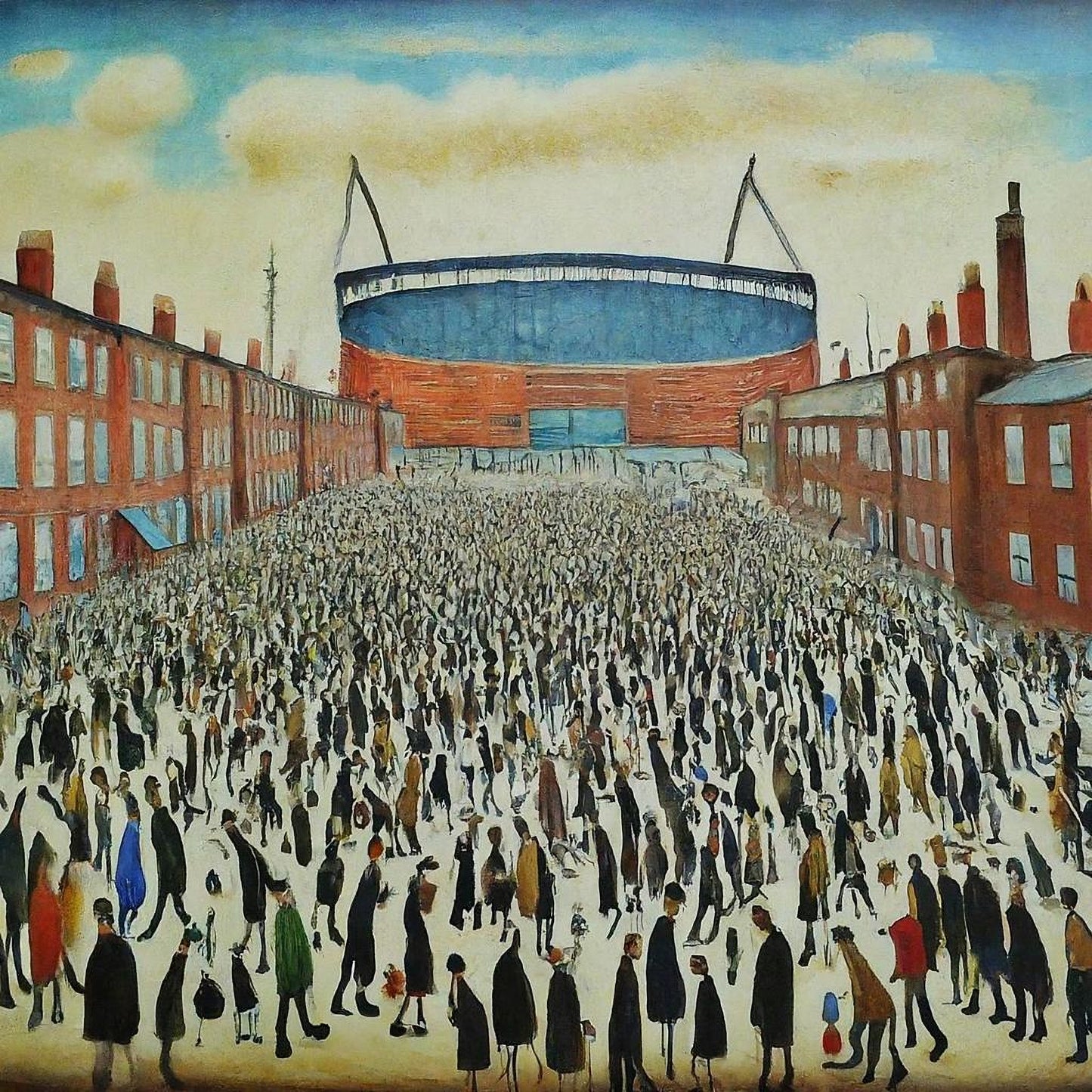 The "Blue" Stadium - Lowry Style Giclée Art Print. Available Mounted/Framed or Unframed