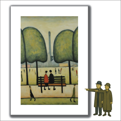 Sitting On A Bench - A4 Size Giclée Art Print. Lowry Style Art Print. Available Framed or Unframed.