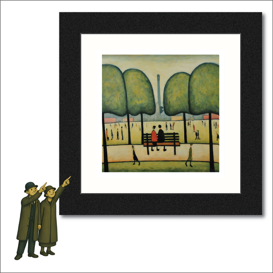 Sitting On A Bench Lowry Style Giclée Art Print Available Mounted and Framed or Unframed