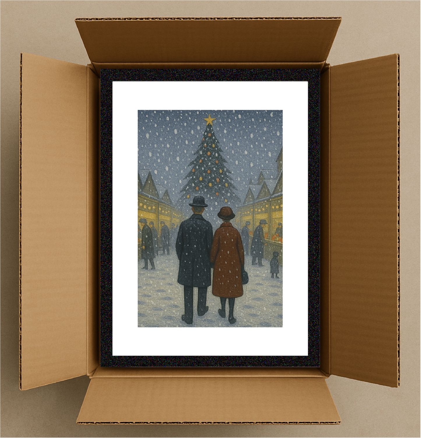 Christmas Market - Lowry Style A4 Size Giclée Art Print. Available Framed or Unframed