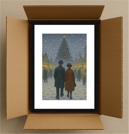 Christmas Market - Lowry Style A4 Size Giclée Art Print. Available Framed or Unframed