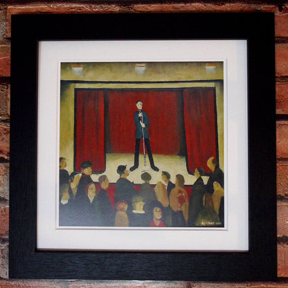 Stand Up Comedian - Impression d'art giclée 21 cm carré. Image divertissante dans le style de LS Lowry 