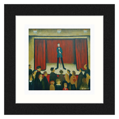 Stand Up Comedian - Impression d'art giclée 21 cm carré. Image divertissante dans le style de LS Lowry 