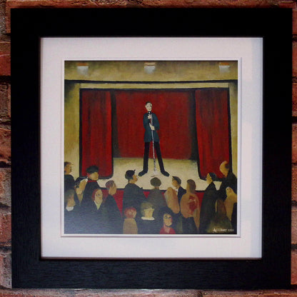Stand Up Comedian - Impression d'art giclée 21 cm carré. Image divertissante dans le style de LS Lowry 