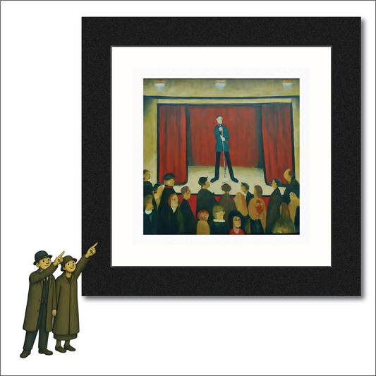 Stand Up Comedian Lowry Style Giclée Art Print. Available Mounted/Framed or Unframed