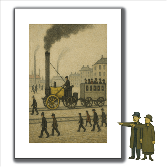 Stephenson's Rocket Steam Locomotive - A4 Size Giclée Art Print. Lowry Style Art Print. Available Framed and Unframed.